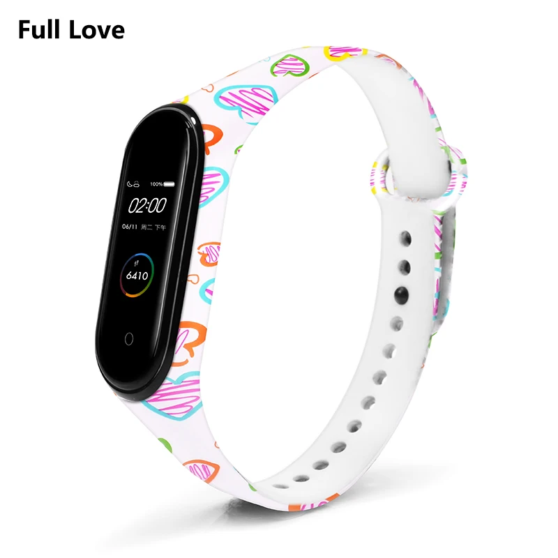 BOORUI Mi band 4 ремешок для xiaomi mi band 4 аксессуары pulsera inteligente силиконовый пояс с цветами Замена для m4 band - Цвет: Full Love