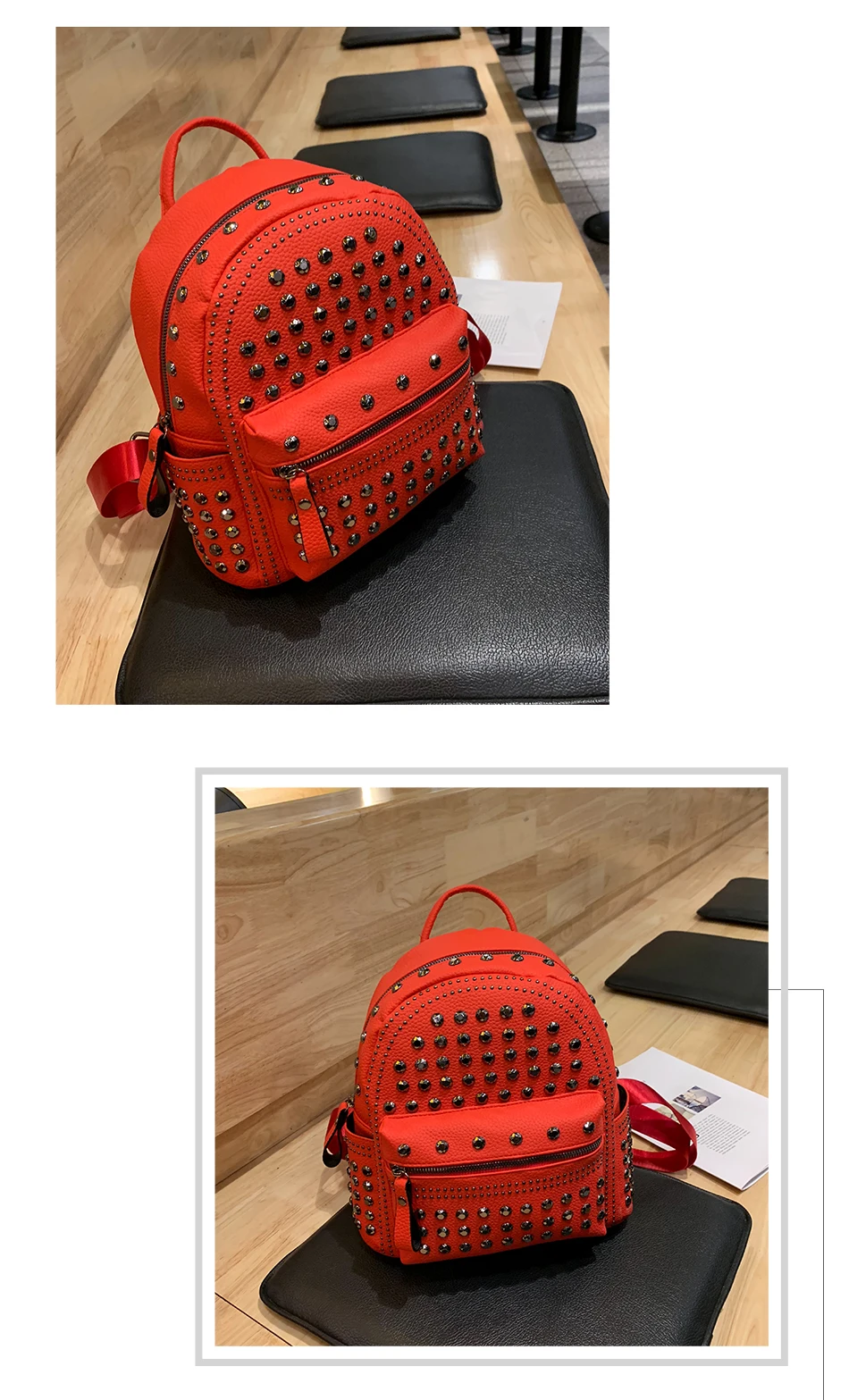 JIEROTYX New Arrival Preppy Leisure Backpack Womens Casual Daypacks Women Soild Zipper Rivet Shoulder Bags Soild Hot Sale