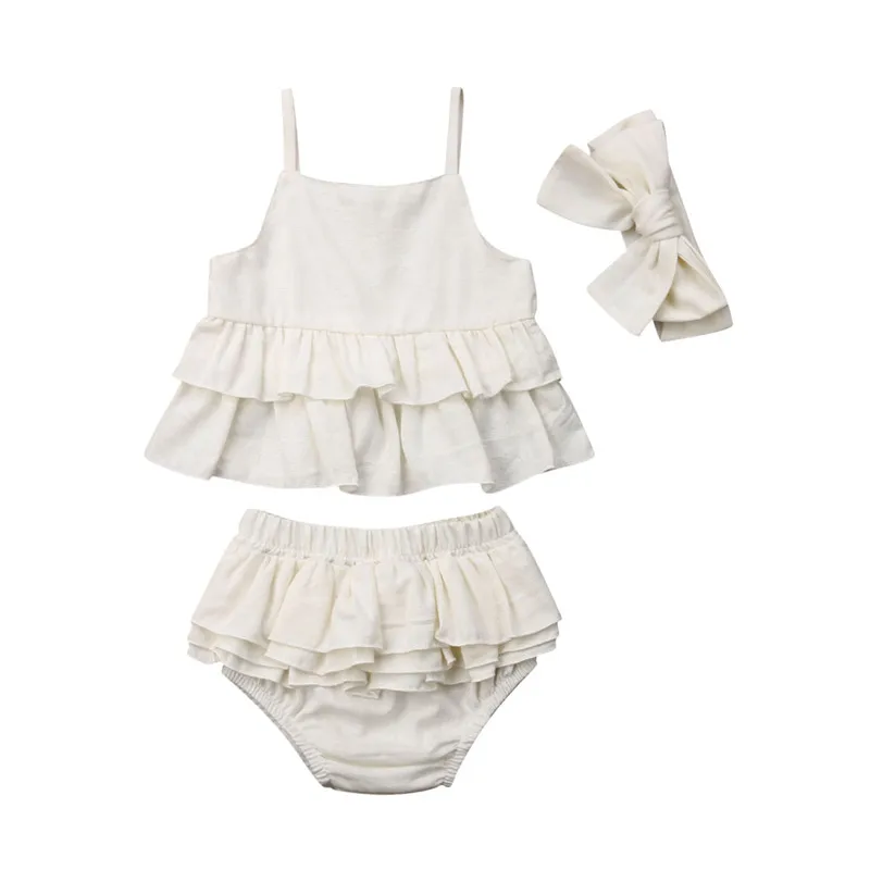 

Toddler Kids Baby Girl Summer Clothes Headband Ruffle Tops Shorts Outfit Sets 6M-4T