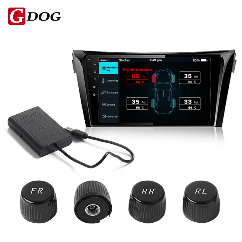

TW601 tire pressure monitor system for DVD display with external sensors Digital monitoring TPMS for toyota nissan BMW honda