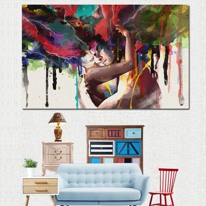 Abstract Hugging Couple Artisti Modern Wall Love Art Canvas Painting Hd