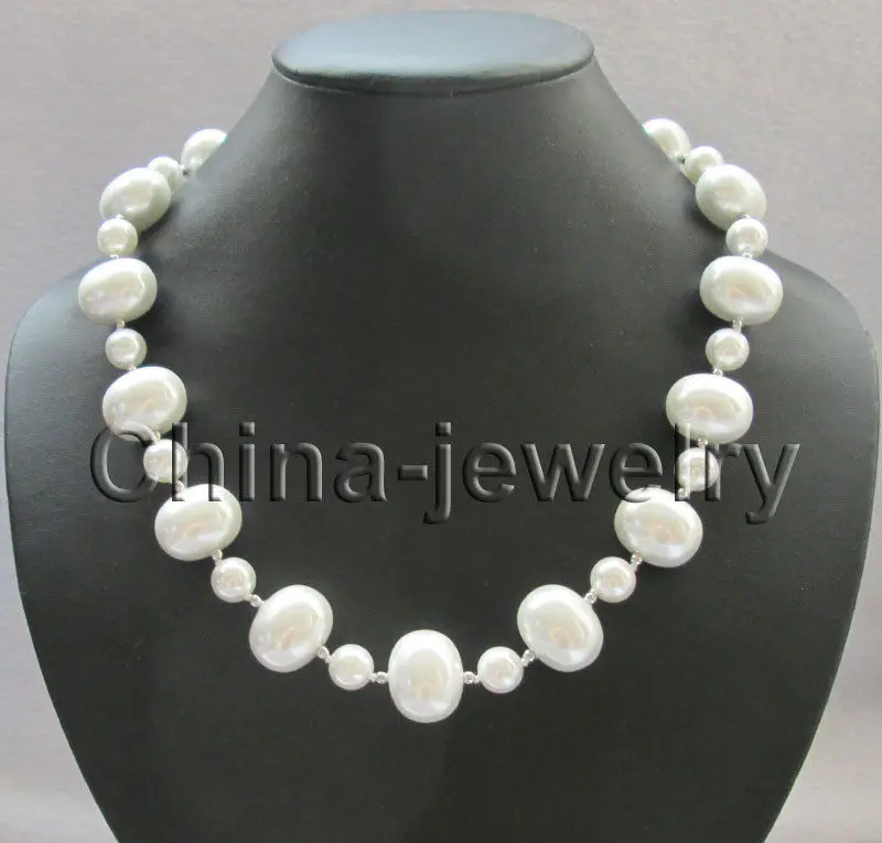 

20" 10-20mm white south sea shell pearl necklace