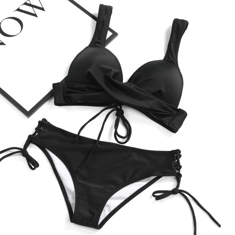 

Sexy push Up Bikini 2019 Cross Patchwork Women Swimwear Swimsuit Halter Top Print Maillot Biquini Bathing Suits black bikini