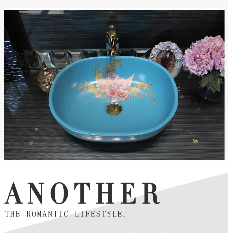 Europe Vintage Style china Artistic Handmade porcelain oval Countertop wash basin ceramic bathroom sinks jpg (3)