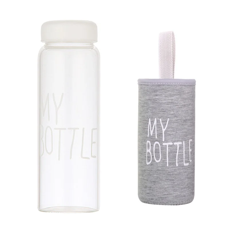 white and sleeve Стеклянная бутылка для воды с подарочной коробкой 500 мл my Bottle прозрачная или матовая Спортивная корейский стиль термостойкая герметичная - Цвет: white and sleeve