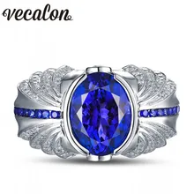 Vecalon Vintage Design Hombres moda Joyería 5ct Sapphire Cz diamond wedding Band anillo de Plata de ley 925 anillo de Dedo Del Contrato