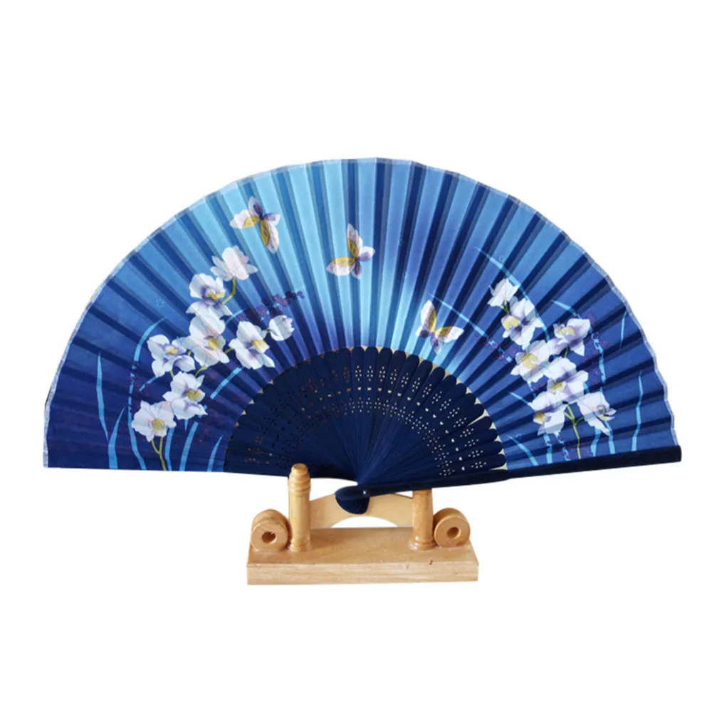 Flower Butterfly Pattern Folding Dance Wedding Party Lace Silk Folding Hand Held Flower Fan G619