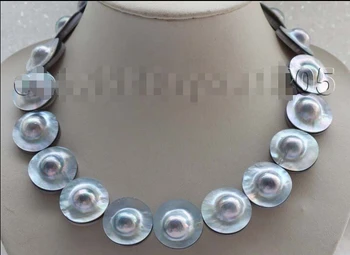 

shipping>>>>Luster 17" Natural 22mm blue Mabe pearl necklace 925 clasp #f1719!