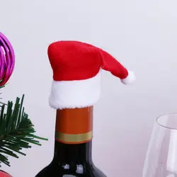 10 шт. мини Санта Клаус шляпа Navidad крышку бутылки рождество красное вино бутылка Таблица рождественские украшения для дома орнамент