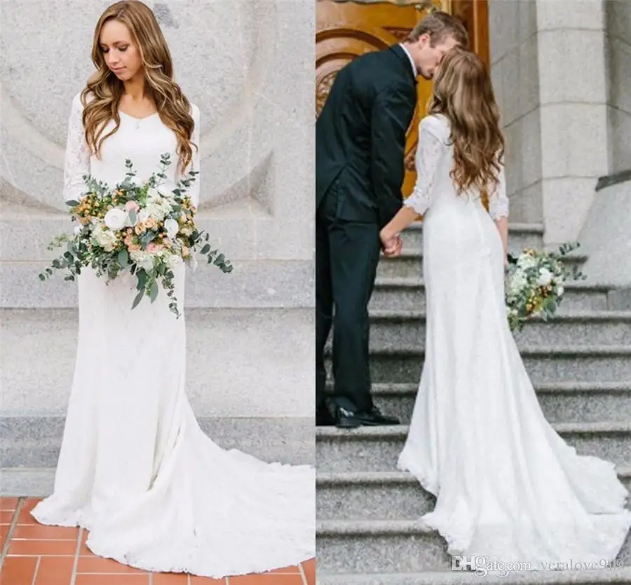 

Vestido de noiva In Stock Half Sleeves Lace Mermaid Wedding Dress 2019 Cheap Boho Beach Wedding Gowns Robe de mariage