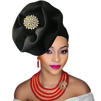 Afryki headtie kapelusz strona auto gele nigerii turban z pałąkiem na głowę już związane afryki szef okłady czapka tanie i dobre opinie Odzież afryka Tradycyjny odzieży w221 Afrykański Headtie WOMEN COTTON