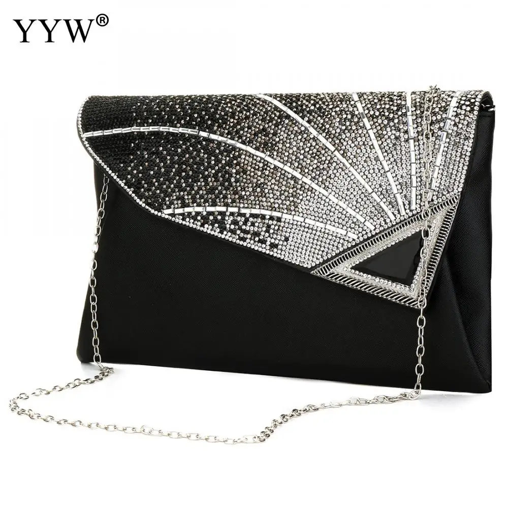 Women Rhinestone Clutch Bag Luxury Leather Elegant Envelop Bag Flap