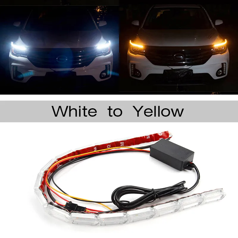 OKEEN 2 шт. Гибкая фара светодиодный DRL дневные ходовые огни последовательный поток стиль с поворотником Янтарный Белый Красный цвет - Цвет: white to amber