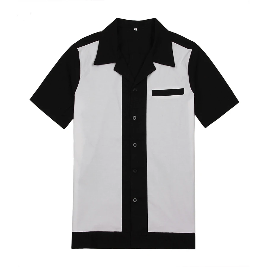 

Casual Men Dress Shirts Short Sleeve Camiseta Retro Hombre Bowling Bahama Button-Down Shirt Patchwork Men's Shirts Regular Fit