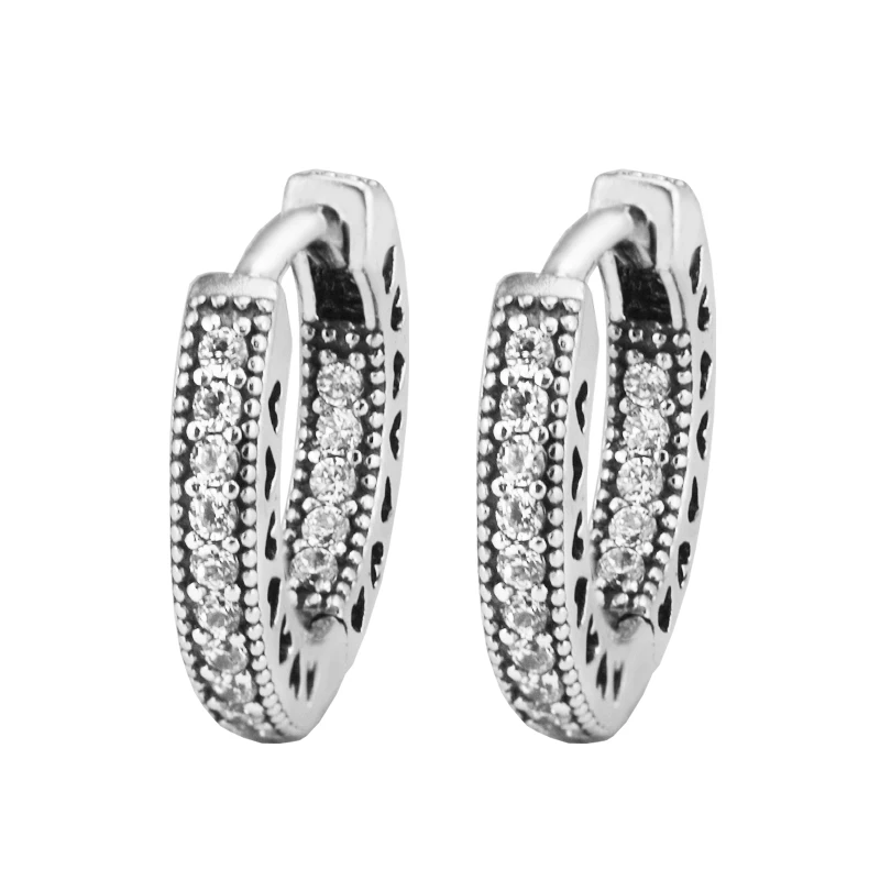 Сердца бренда серьги-кольца серебряные 925 Ювелирные серьги с прозрачными фианитами для женщин серебро-ювелирные изделия 15 мм продвижение