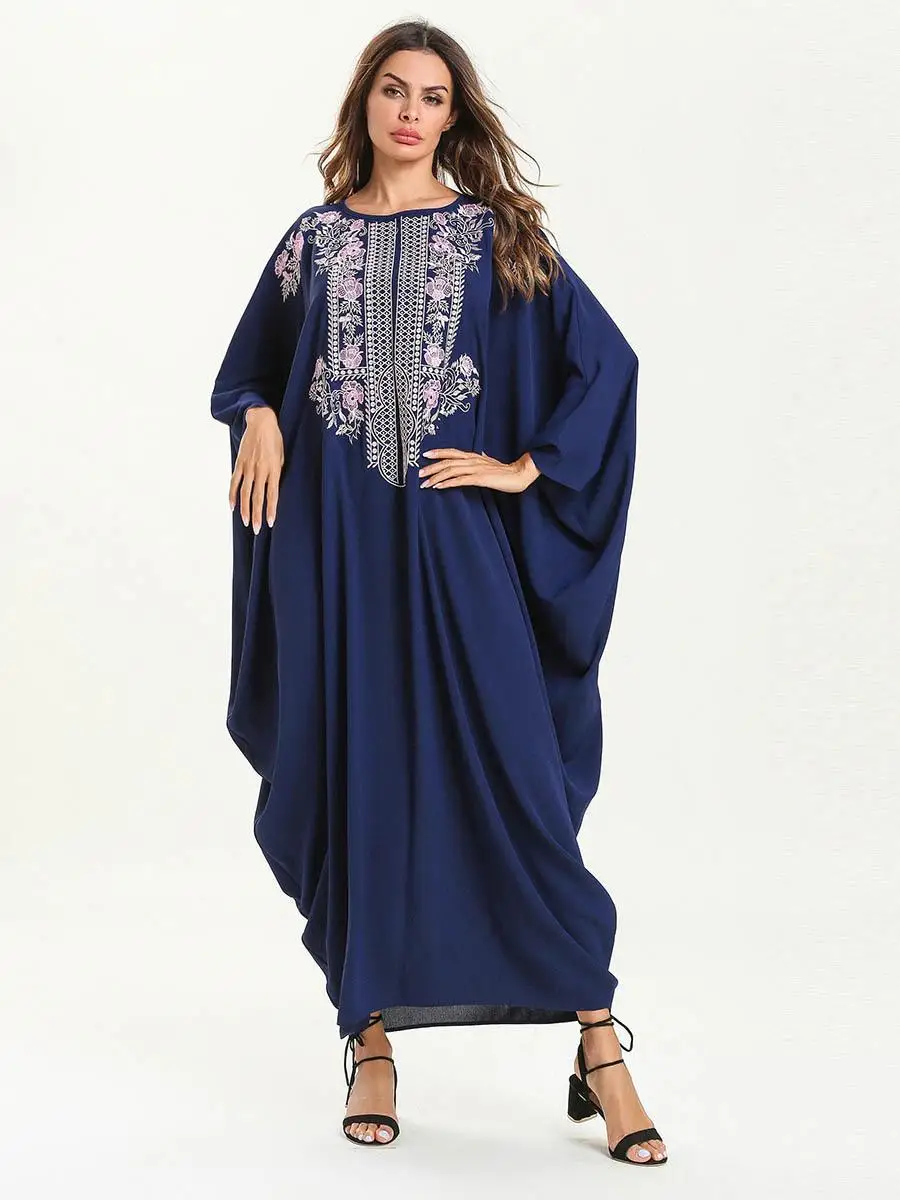 Негабаритных кафтан рукав «летучая мышь» Абаи женские мусульманские платья платье "Рамадан" модная дизайнерская вышивка Дубайский