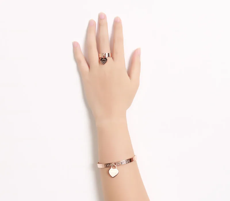 Fashion Forever Lover's Heart Rings 316L Stainless Steel Engrave Ring Rose Gold Women Rings for Wedding Gift Brand Jewellery