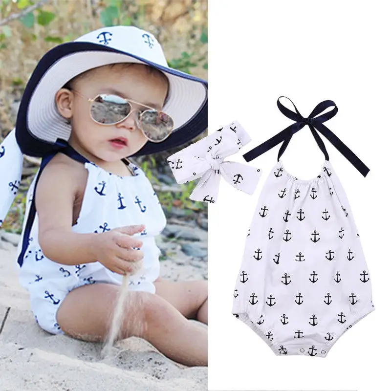 Детское боди из хлопка с принтом якоря 2 предмета|anchor romper|baby girl rompergirls romper |