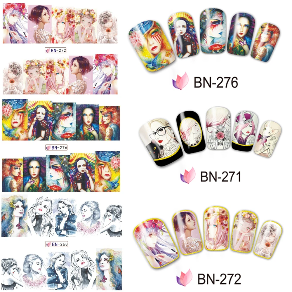 

1 sheet Sticker Water Transfer Nail Art Stickers Nails Decals Beauty Cartoon Woman Girl Decal Decorations DIY Tattoo JIBN265-276
