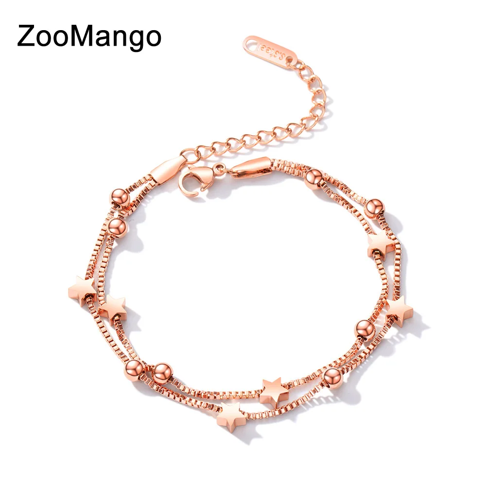 ZooMango модные нержавеющая сталь звезда мяч звено цепи браслеты для женщин розовое золото цвет двойной слои браслет ювелирные изделия OGS919