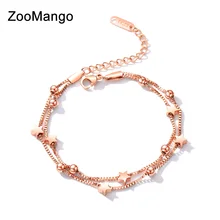 ZooMango модные нержавеющая сталь звезда мяч звено цепи браслеты для женщин розовое золото цвет двойной слои браслет ювелирные изделия OGS919
