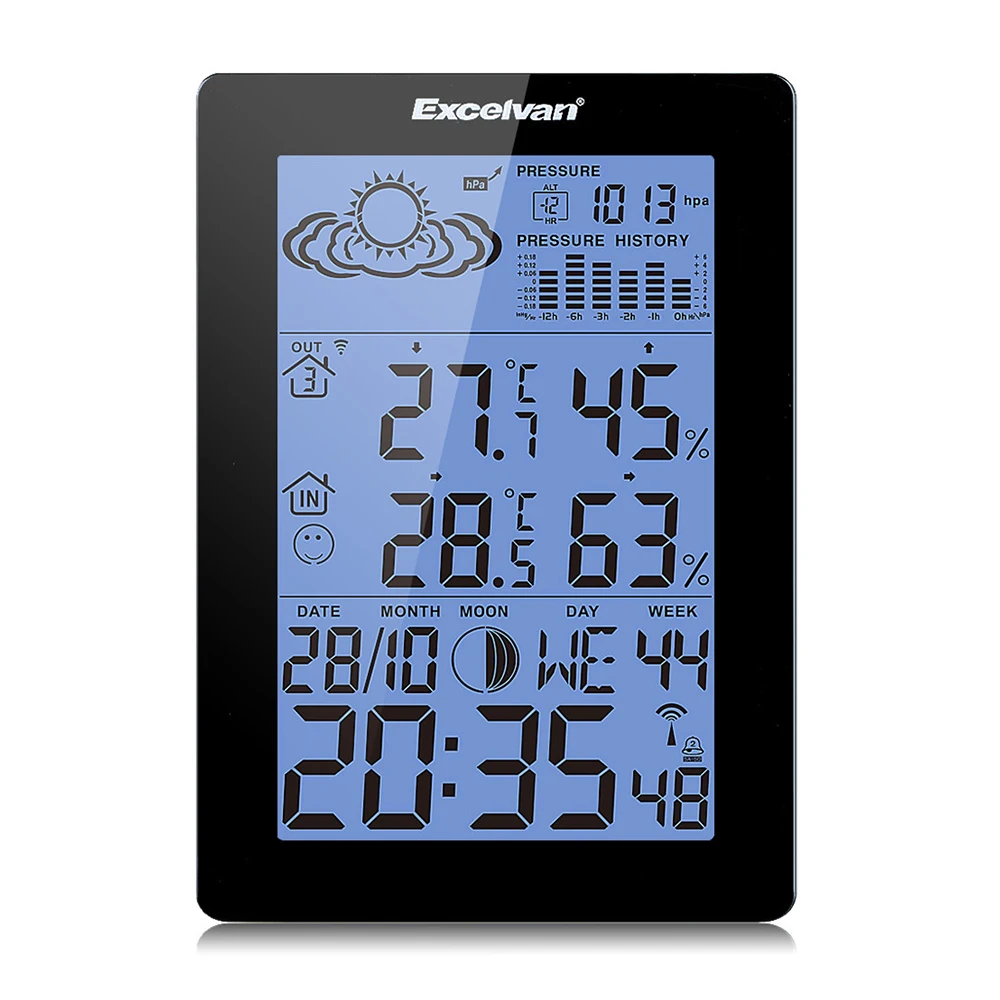 

EXCELVAN Wireless Weather Station with Precision Forecast, Temperature, Humidity, Moon Phase, Barometer Multi-functional Use