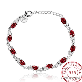 

SMTCAT New 925 Sterling Silver Female Bracelet for Women Red Charm Oval Cubic Zircon Strand Bracelet & Bangle Pulseiras de Prata