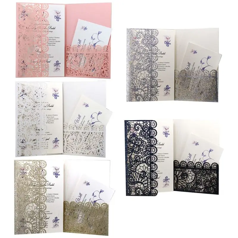  10pcs/set Laser Cut Glitter Luxury Hollow Wedding Invitations Card Lace Personalized Business Birth - 33045688367