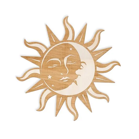Decoración De Pared Sol Y Luna - Madera, 30x30 Cm Y 30x22 Cm, Para Jardín, Sala O Dormitorio