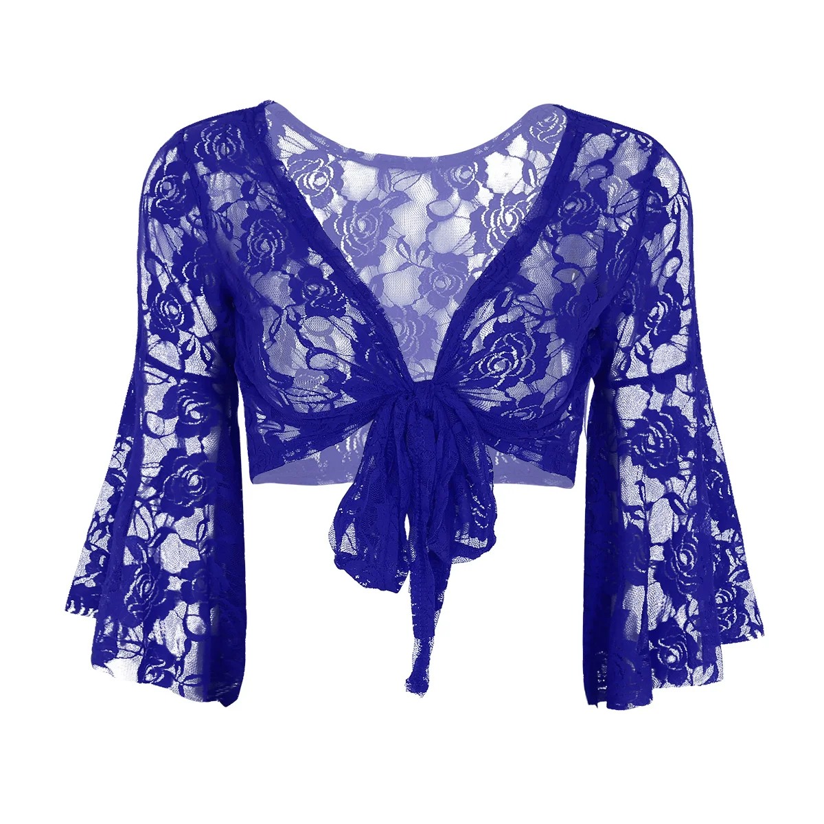 Elegant Women Long Flare Sleeve Floral Lace Shrug Wedding Bridal Summer Jacket Cape Fashion Cover Up Open Front Cardigan Wraps - Цвет: Royal Blue