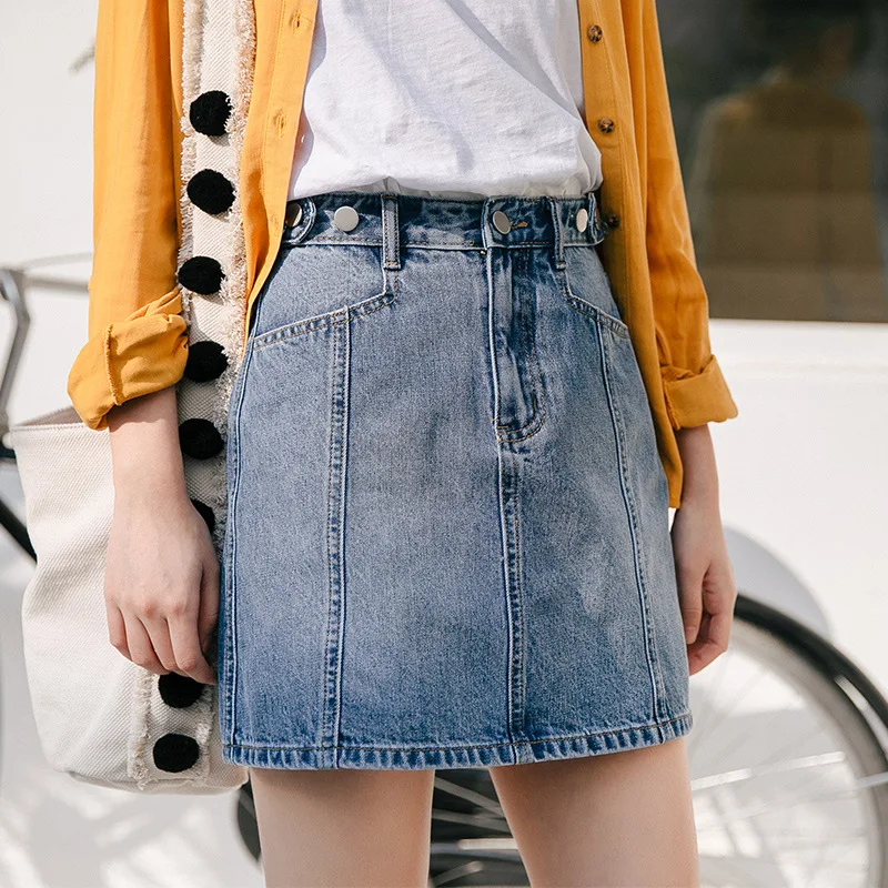 

Denim Skirt Women High Waist A-line Mini Skirts Womens Blue Casual Street Wear Summer Skirt Female vintage All-matched Jeans Ski