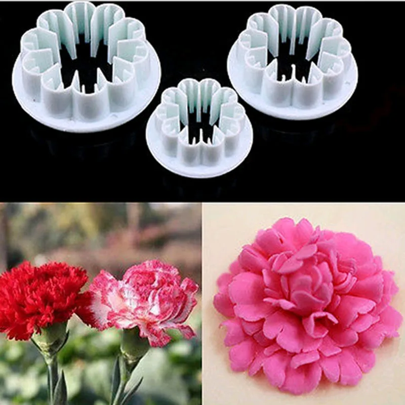 

3pcs Plastic Blossom Carnation Flower DIY Fondant Sugar Craft Mould Cutter Gum Paste Decor Kitchen Tools Cake Cookie Mold