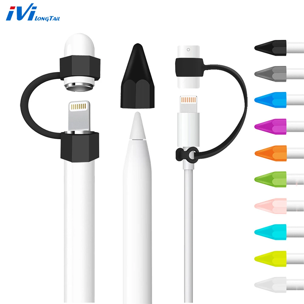 

For iPad Pro 10.5 12.9 9.7 Apple Pencil Lightweight Silicone Anti-lost Dust-proof Cap Holder Nib Cover Cable Adapter Tether Kit