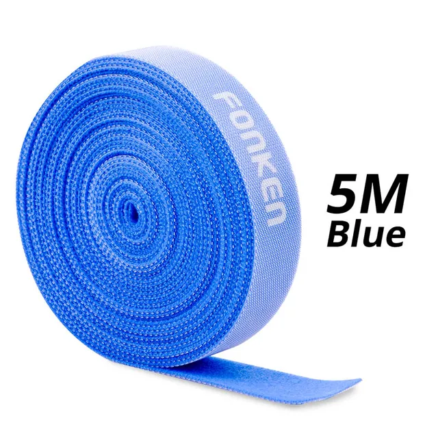 FONKEN USB Cable Winder Cable Organizer Ties Mouse Wire Earphone Holder PC Cord Free Cut Cable Management Hoop Tape Protector 5m Blue Velcro