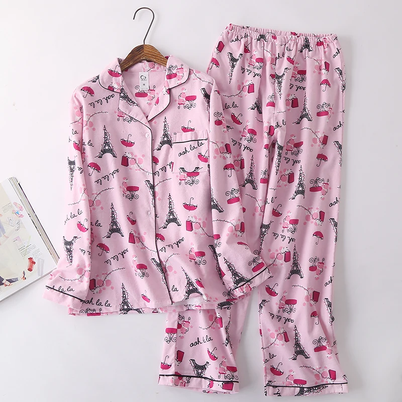 Женская пижама с длинными рукавами, одежда для сна, хлопковый фланелевый пижамный комплект с животными, женские пижамы mujer