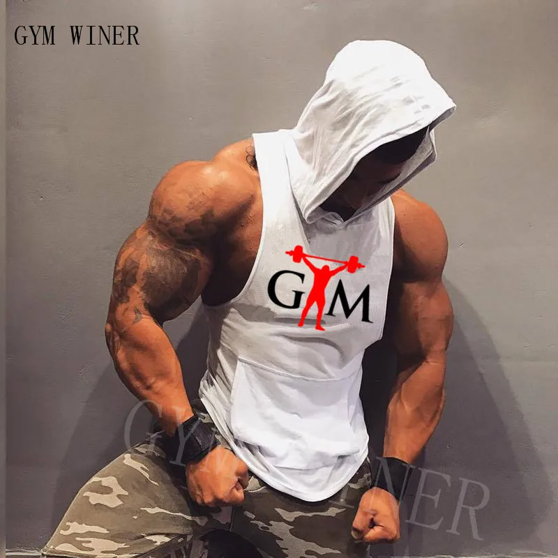 

Brand Tops Men Bodybuilding Cotton Tank top Gyms Fitness Hooded Vest Sleeveless Hoodie Casual Fashion Workout Clothing