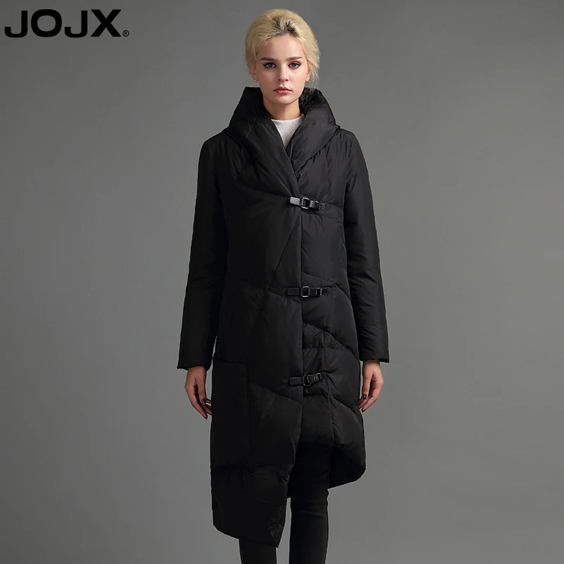 

JOJX European Designer Winter Jacket Women Down Jacket Coat Hooded Asymmetric Long Down Jacket Warm Parka Female Parkas Outwear