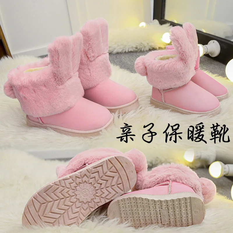 Новинка года; зимняя обувь из материала на основе хлопка с кроликом для детей ботинки с ушками для девочек в стиле «Звездные войны» родитель-детские ботинки обувь