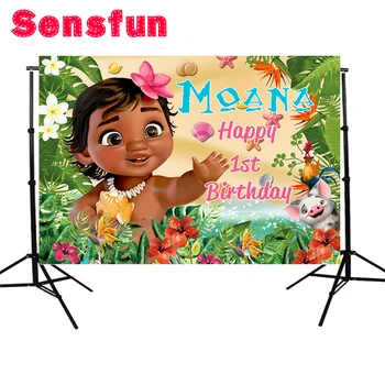 

Vinyl Baby Moana Backdrops Flower First Birthday Party vaiana Custom Photo Studio Background photography Backdrop 5x3ft