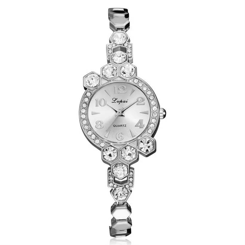 

LVPAI Women watches Fashion Woman Stainless Steel Crystal Dial Quartz Crystal stone Luxury Bracelet Wrist Watch lady dress G20