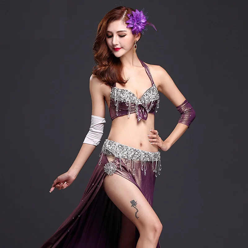 Elegante oriental Vestidos 3 unids BRA + correa + falda desempeño profesional etapa trajes de del vientre desgaste de la danza de las mujeres|belly costumes|bellydance dressdance wear - AliExpress