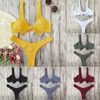 

Women Triangle Swimwear Bathing Padded Bra Bikini Set Swimsuit Bandage Push-up Bathing Suits Swim Halter Push Up Bikini Set