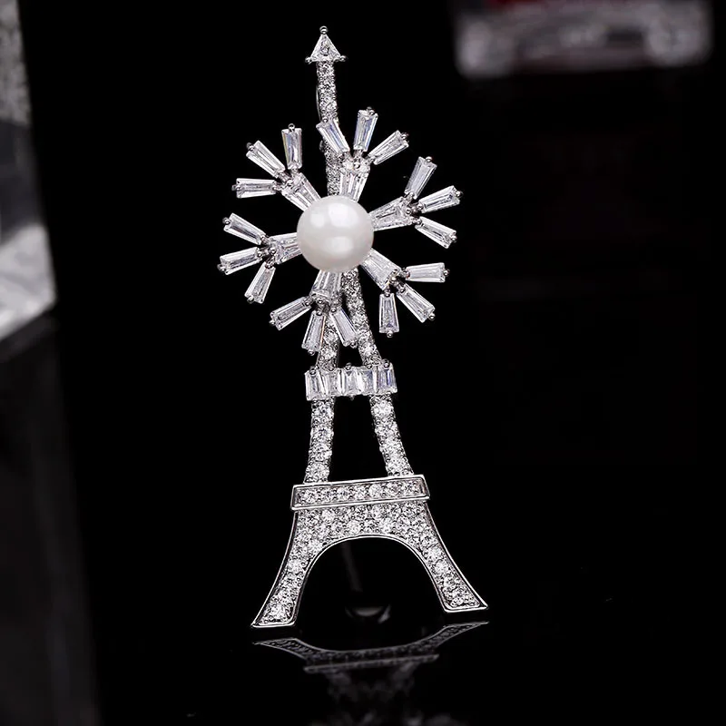 SWOUR New Fashion Jewelry White Gold Color CZ Rotating Snowflake Tower Design Apparel Brooch Pin Collar For Women S403 | Украшения и