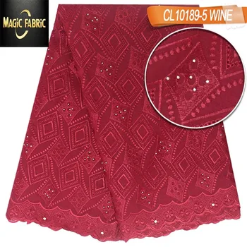 

High Quality Mesh Embroidery African Cotton 2017 Swiss Voile Nigerian Lace Rhinestone Fabric Cotton Lace CL10189