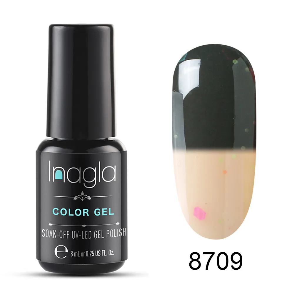 Inagla 8 мл Лак для ногтей термо-сменный Гель-лак для ногтей впитывающийся УФ-Гель-лак Полупостоянный праймер верхнее покрытие для ногтей - Цвет: 8709