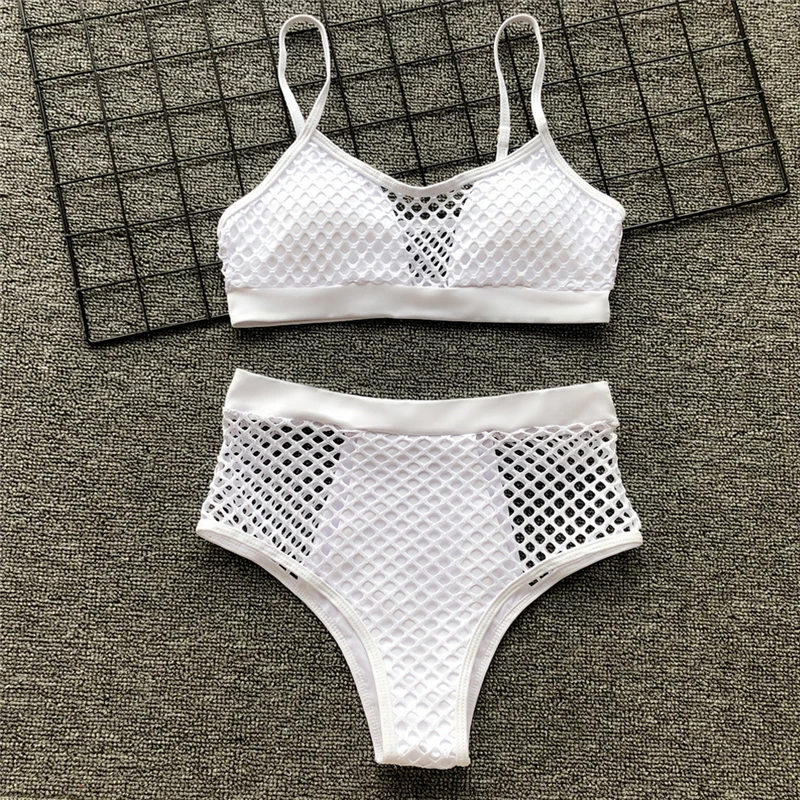

Women Bikini Sexy Fishnet High Waist Ladies Swimwear Push Up Bikini Set Bra Padded Swimwear Bandage Lady Swimsuit Bathing Suit