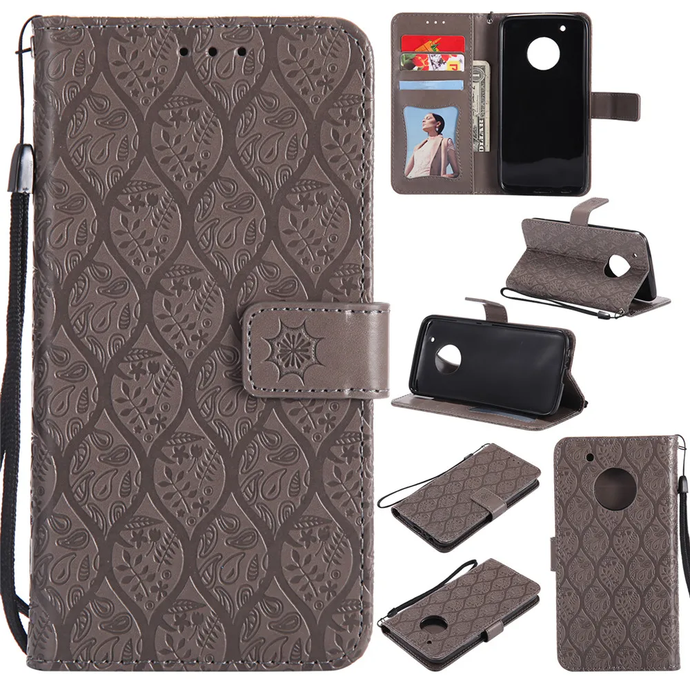 

3D Embossed Rattan Flowers Flip Case For Motorola Moto G5 Plus PU Leather Silicone Luxury Wallet Holster Cover For Moto G5 Plus