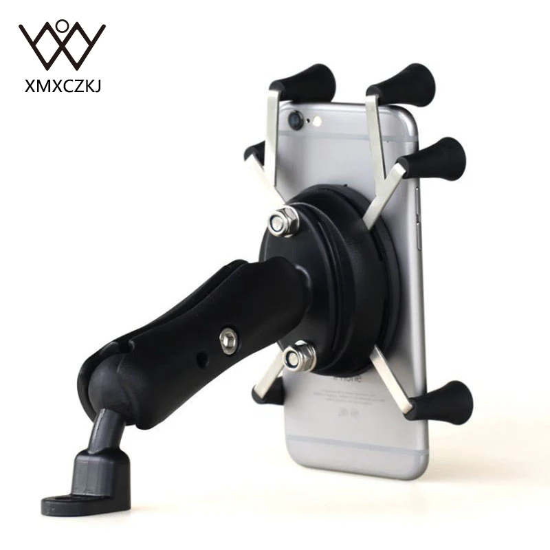XMXCZKJ Motorcycle Bike MTB Bicycle Mobile Phone Grip Holder Mirror Rear View Mount X-Grip For GPS Cellphone Holder Accessories