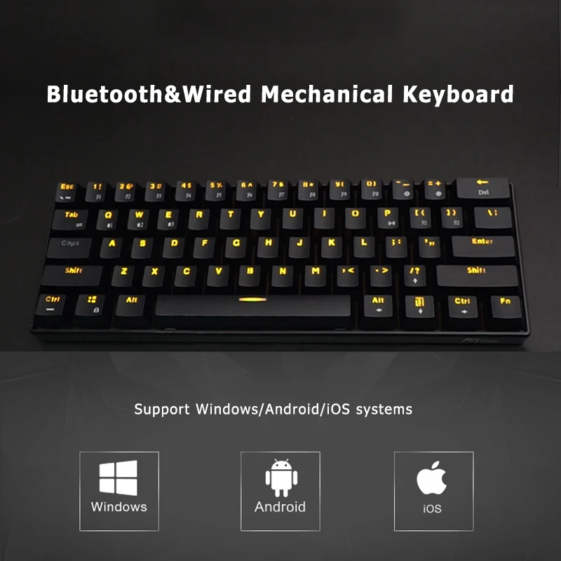 Bluetooth механические игровые клавиатуры Тонкий 61 клавиши RGB с одной подсветкой Подсветка поддержка Wins/Android/iOS