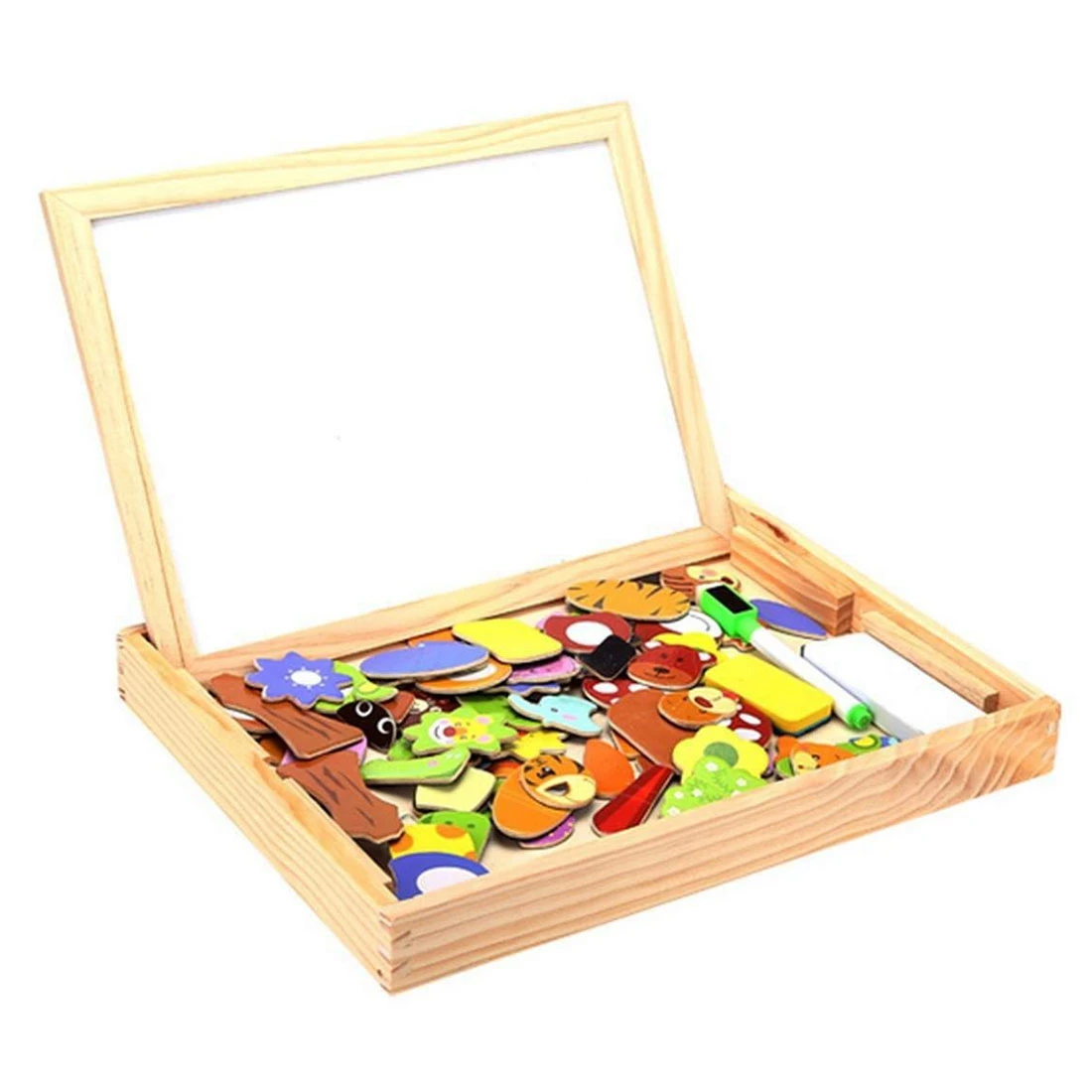 Детская деревянная головоломка многофункциональная двухсторонняя магнитная головоломка для рисования-животное